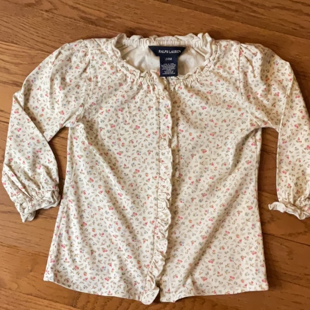 Ralph Lauren Cream and Pink Floral Blouse with Peter Pan Collar